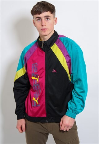 VINTAGE PUMA LOGO MULTICOLOURED SHELL JACKET IN LARGE