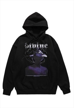 Cyber punk hoodie monster print pullover grunge raver top