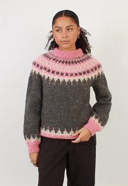 Vintage pink abstract chunky knit jumper