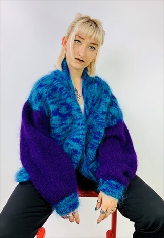 VINTAGE PURPLE SLOUCHY WOOL CARDIGAN