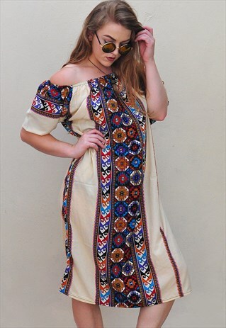 VINTAGE SUMMER ETHNIC PRINT KAFTAN DRESS