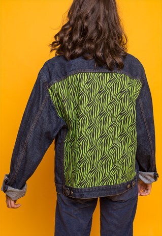 ZEBRA PRINT REWORKED EMBELLISHED VINTAGE DENIM JACKET