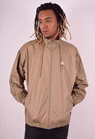 ADIDAS MENS VINTAGE RAIN JACKET MEDIUM KHAKI 90S