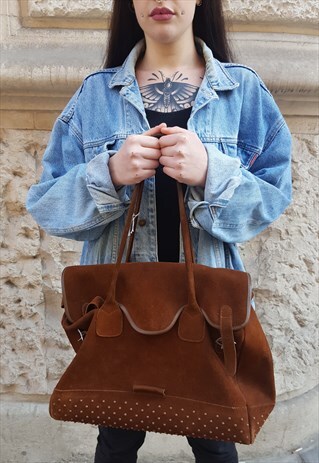 VINTAGE BOHO RARE HANDBAG IN BROWN LEATHER,