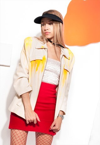 VINTAGE BLAZER JACKET Y2K REWORK HAND PAINTED BEIGE COAT