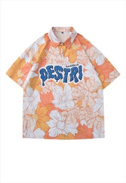Orange hawaiian Oversized Short Sleeve Shirt Y2k Unisex