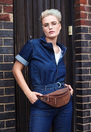 PREMIUM BROWN LEATHER CROSS BODY BUMBAG FANNY PACK