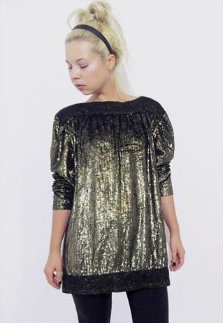 VINTAGE 80'S STYLE GOLDEN THREAD OVER-SIZED KNIT TOP