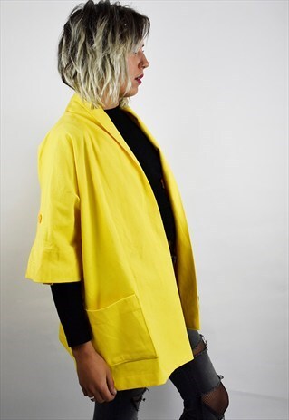 SUPER FUN VINTAGE 80S BRIGHT YELLOW DENIM KIMONO JACKET