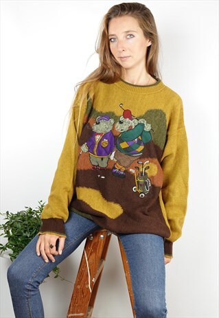 VINTAGE FAIR ISLE JUMPER KNITTED CHRISTMAS OVERSIZE WOMEN