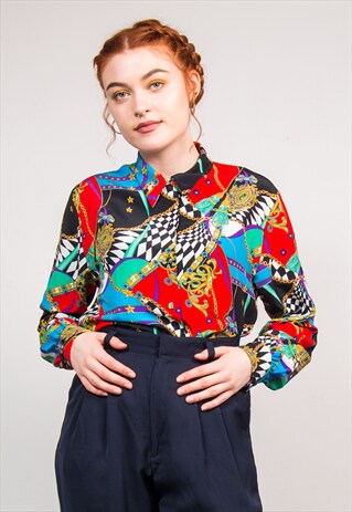 90'S VINTAGE BAROQUE PATTERN SHIRT BLOUSE