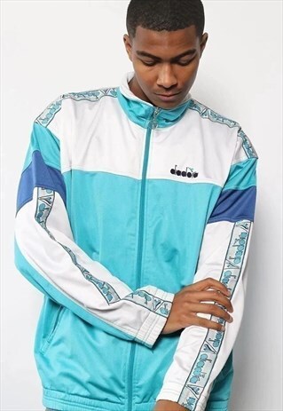 VINTAGE DIADORA TAPE LOGO TRACK JACKET BLUE