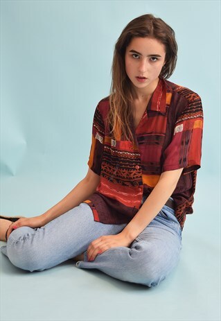 90'S RETRO FESTIVAL ABSTRACT AFRICAN PRINT OVERSIZED BLOUSE