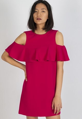 PINK DRESS WITH BARE SHOULDERS