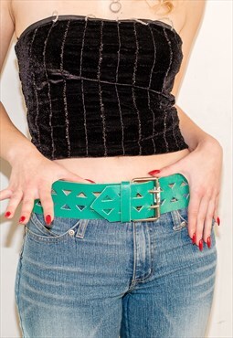 Y2K Vintage triangle cut-out wide belt in peacock green