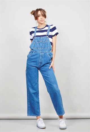 VINTAGE SLIM FITTING 90'S OLD NAVY BLUE DUNGAREES