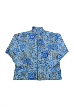 Vintage Fleece Jacket Retro Pattern Blue XXL
