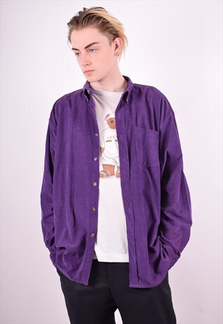 MENS VINTAGE CORDUROY SHIRT XL PURPLE 90S