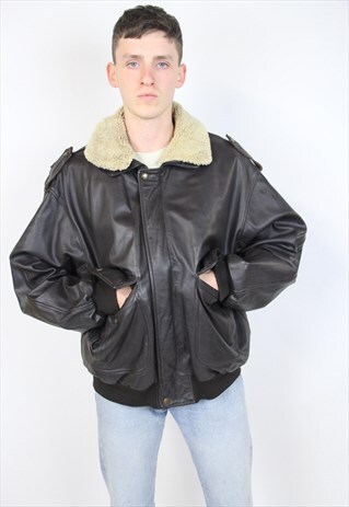 VINTAGE BROWN LEATHER LINED BOMBER JACKET