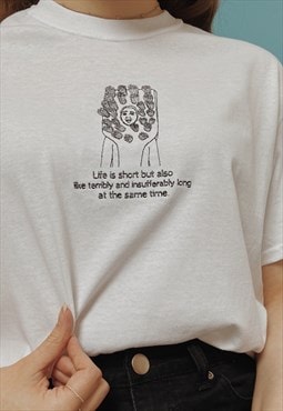 embroidered jenna marbles 'life is short' quote t-shirt
