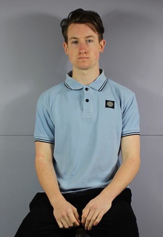 VINTAGE STONE ISLAND POLO SHIRT IN BABY BLUE WITH EMBROIDERE