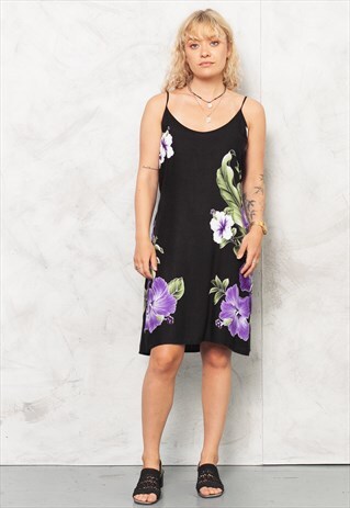 VINTAGE 90S BLACK FLORAL SLIP DRESS