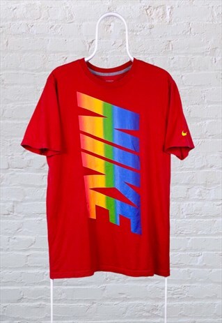 VINTAGE NIKE T-SHIRT RED SPELL OUT MEDIUM