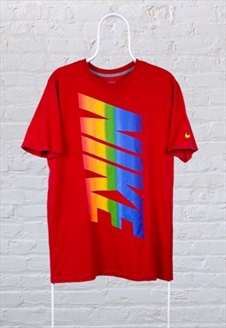 Vintage Nike T-Shirt Red Spell Out Medium