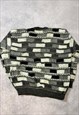 VINTAGE ABSTRACT KNITTED JUMPER FUNKY PATTERNED SWEATER
