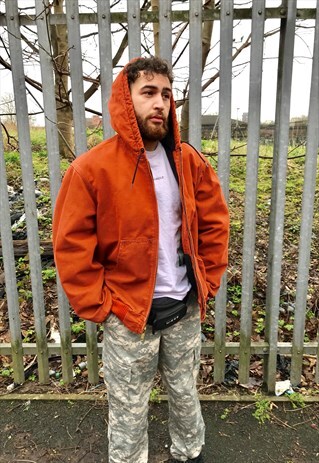 VINTAGE CARHARTT CANVAS RUST ORANGE WORK JACKET WIP HOODIE