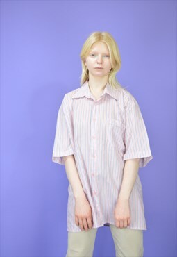 Vintage pink striped classic short sleeve shirt
