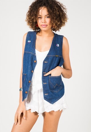 VINTAGE 80S WRANGLER DENIM WAISTCOAT / S0136