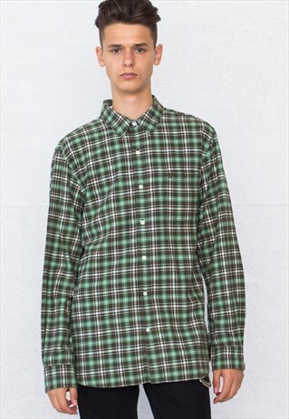 VINTAGE GREEN TIMBERLAND LONG SLEEVE CHECKERED FLANNEL SHIRT