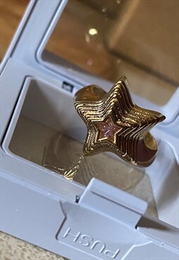 Pink Star Gem Stone Gold Plated Chunky Star Ring