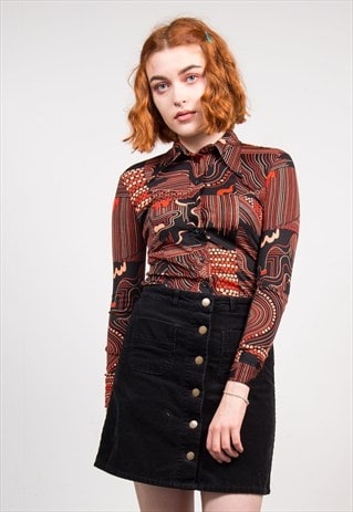 VINTAGE 70'S BLACK RETRO PATTERN SHIRT