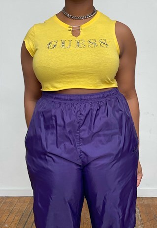 VINTAGE 90S RE-WORKED YELLOW GUESS CROP TEE (S/M)