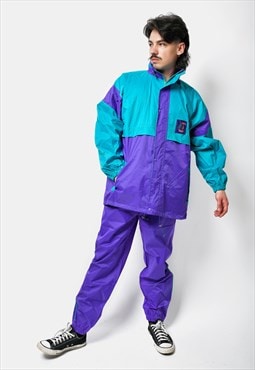 80s vintage festival hooded tracksuit set men purple blue