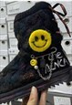 CUSTOMIZED EMOJI KNIT BOOTS FELT SMILE CHAIN SHOES IN BLACK