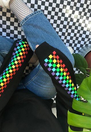 RAINBOW BABE CHECKERED BLACK HOODIE