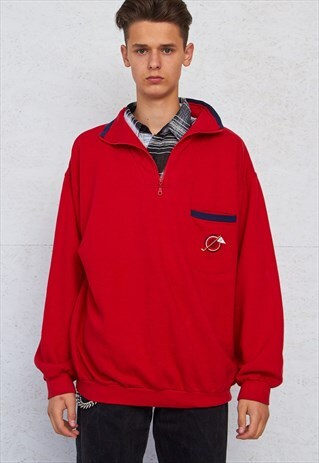 VINTAGE RED LE FROG 1/4 ZIP PULLOVER SWEATSHIRT