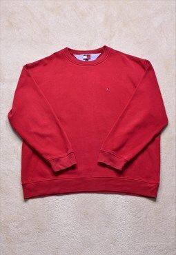 Vintage 90s OG Tommy Hilfiger Red/Orange Logo Sweater