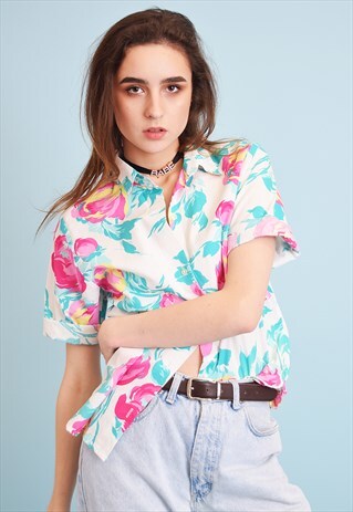 LOVELY 80'S RETRO FLORAL PATTERN OVERSIZED SHIRT BLOUSE
