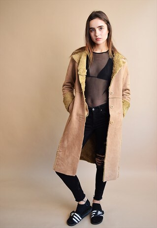 90'S RETRO FAUX FUR & FAUX SUEDE MOM'S SHEARLING JACKET COAT
