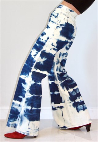 REWORKED DENIM Y2K BLEACHED WIDE LEG FLARED TIEDYE JEANS