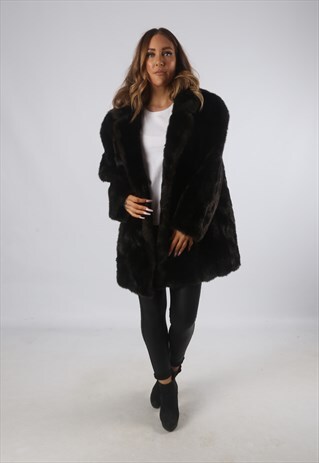 VINTAGE FAUX FUR COAT JACKET SHORT MID UK 16 XL (J9BG)