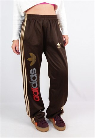 VINTAGE ADIDAS CHILE 62 TRACK BOTTOMS BROWN GOLD LARGE LOGO