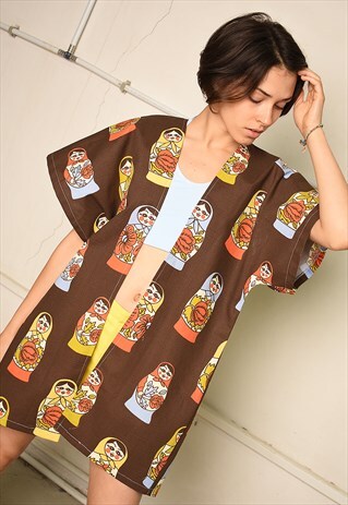 70'S STYLE RETRO BOHO FOLK PRINT KIMONO JACKET