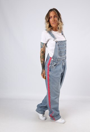 DUNGAREES DENIM BICH REWORKED SIDE STRIPE TALL UK 14 (31Q)
