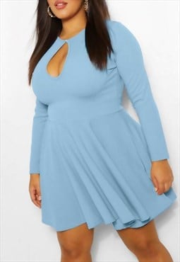 JUSTYOUROUTFIT Plus Size Keyhole Long Sleeve Skater Dress