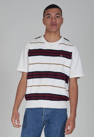 VINTAGE 90'S BURBERRY STRIPED V NECK KNITTED VEST